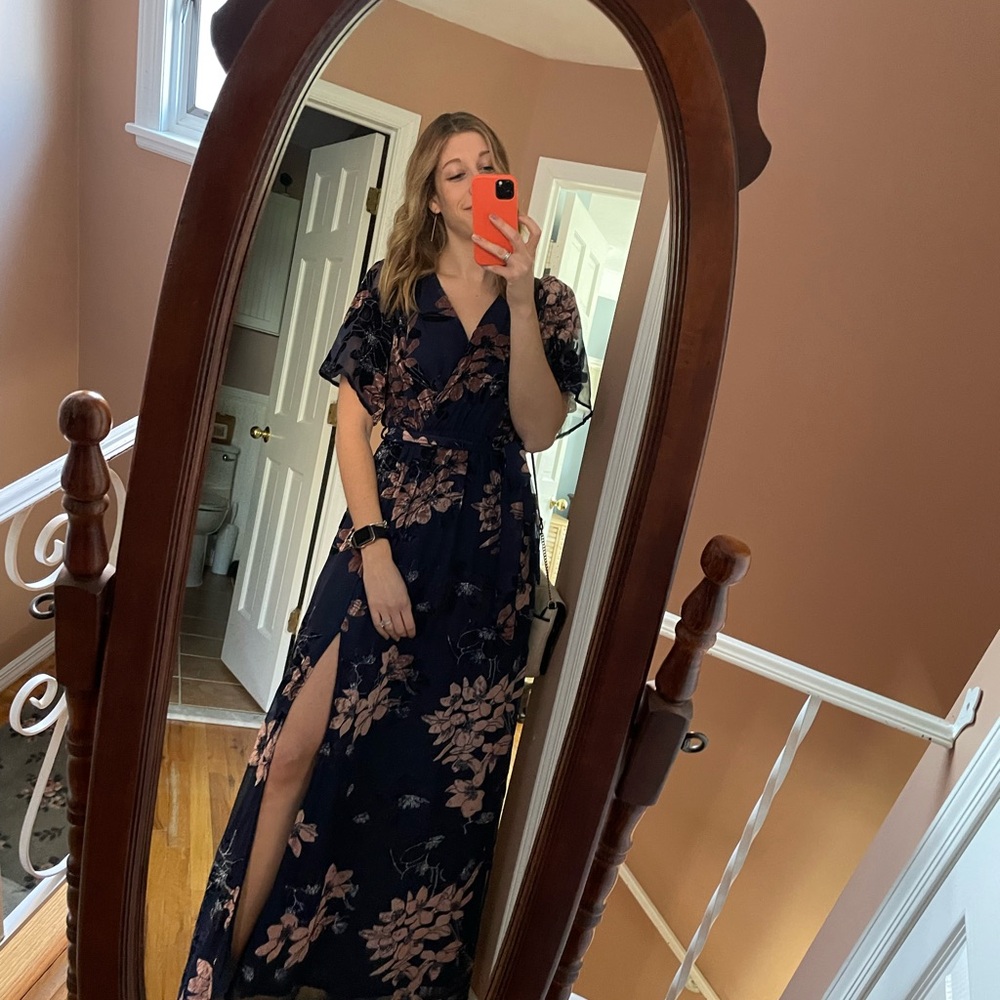 Parisian Velvet Maxi Dress | Blue + Blush Floral -